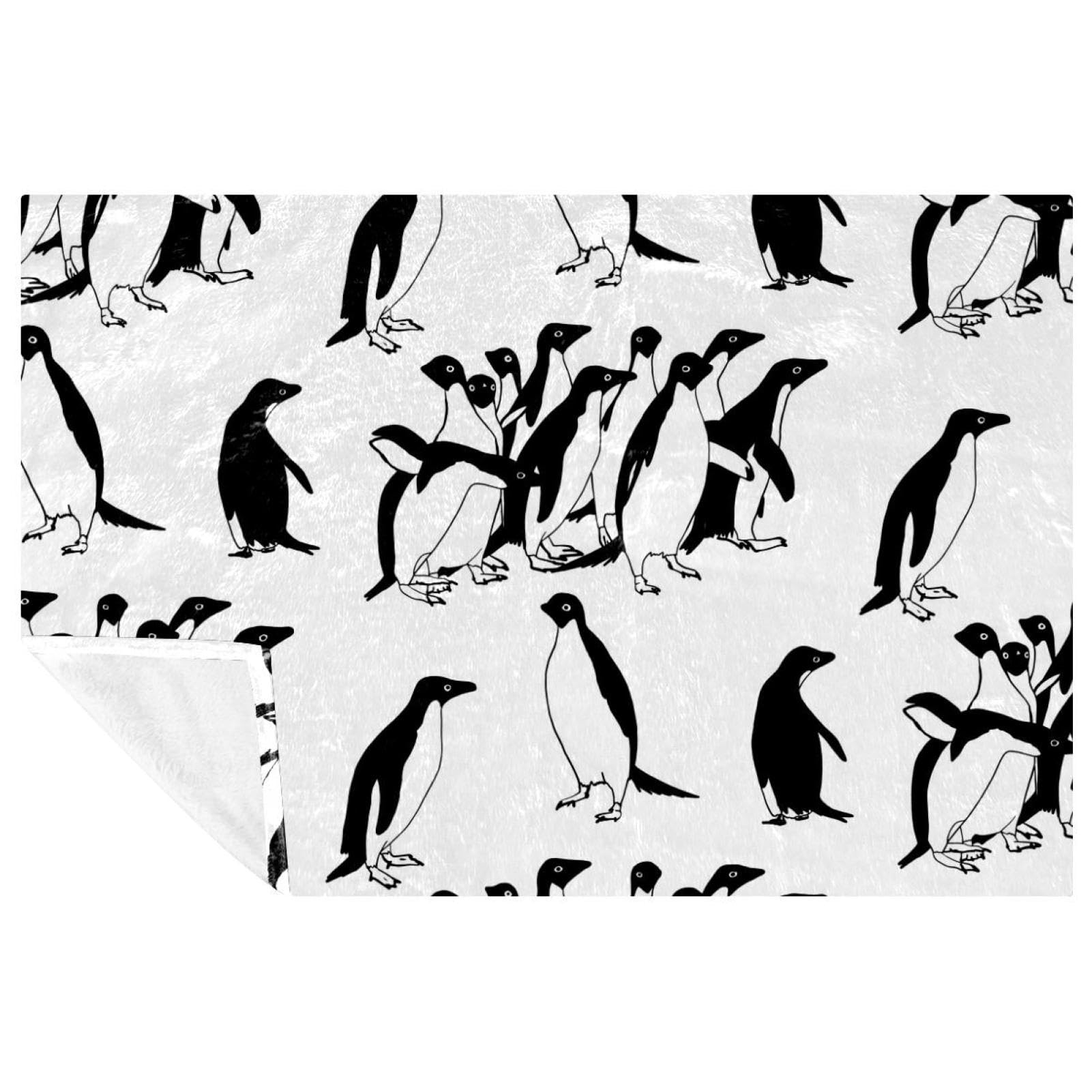 Jeté de lit pingouin en polaire douce haut de gamme | Finitions soignées 150 x 100 cm