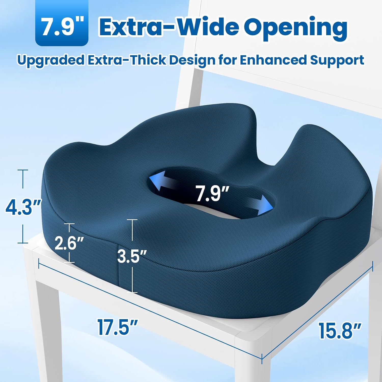 SweetSlubr Large Donut Pillow Seat Cushion for Hemorrhoid Discomfort&Tailbone Pressure, Office Chair Cushion for Long Sitting, Ergonomic Coccyx Pillow for Postpartum Pregnancy, Blue, X-Large