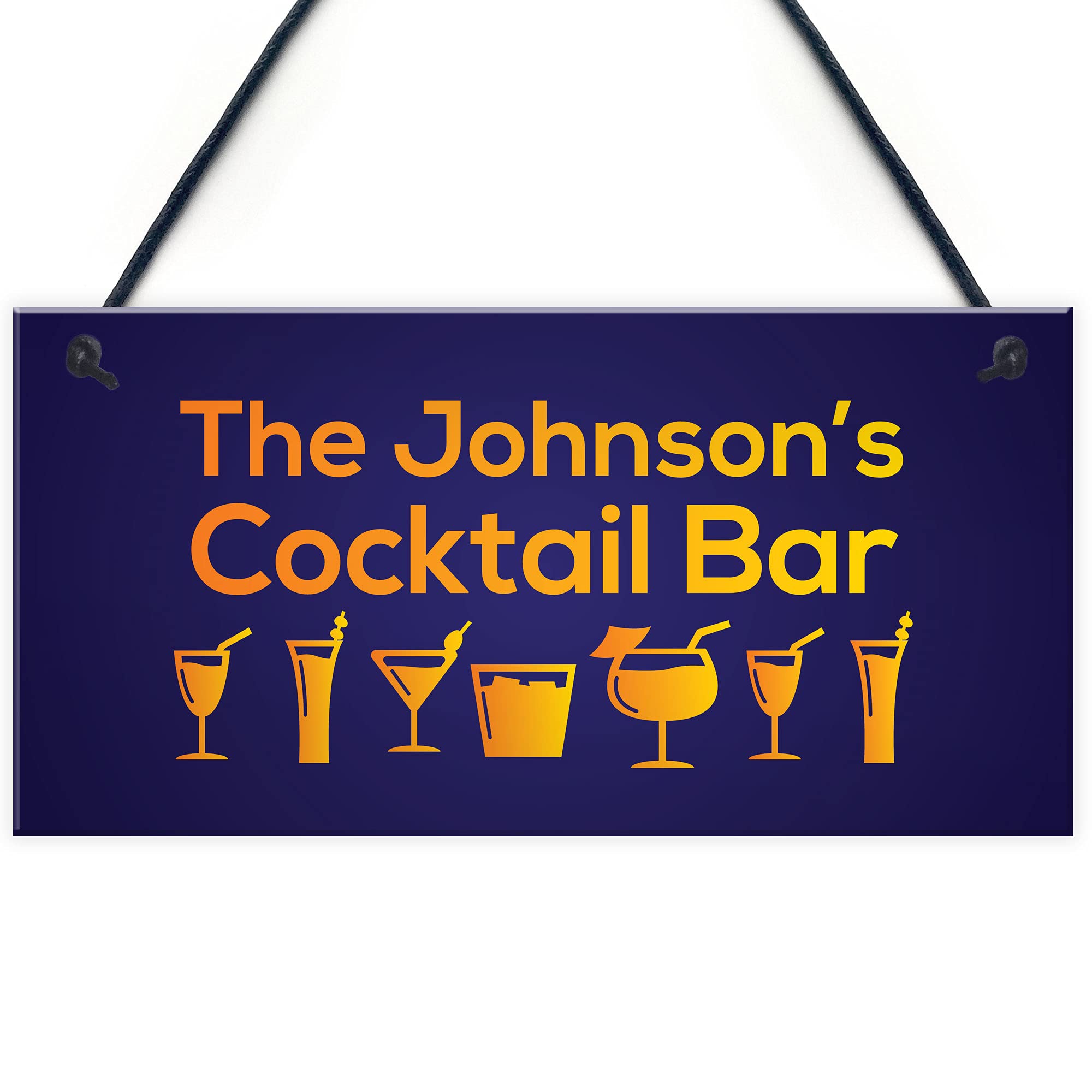 Neon Effect Cocktail Bar Personalised Home Bar Man Cave Pub Hanging Sign