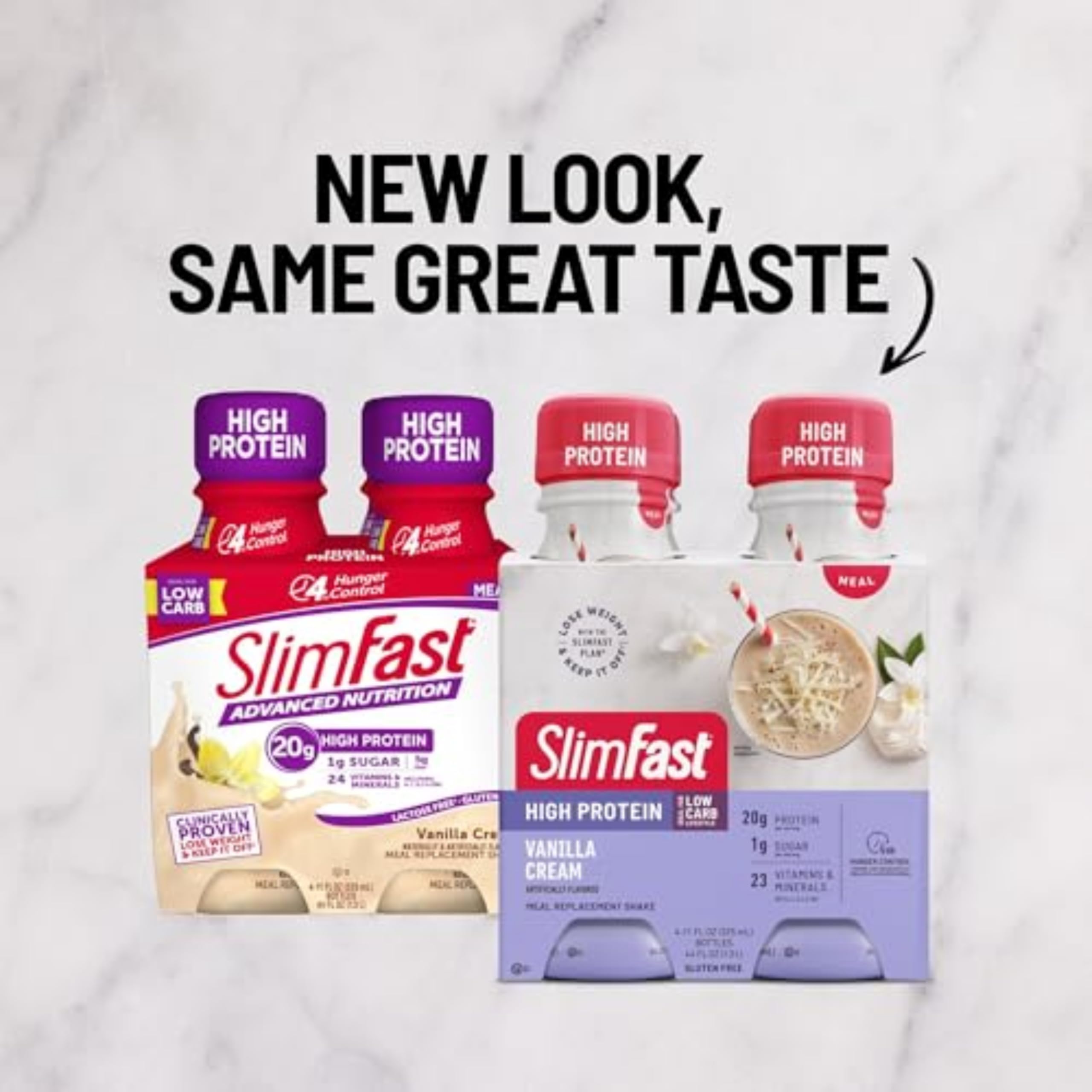 SlimFast Advanced Nutrition High Protein Meal Replacement Shake, Vanilla Cream, 20g of Ready to Drink Protein, 11 Fl. Oz Bottle, 4 Count (Packaging May Vary)