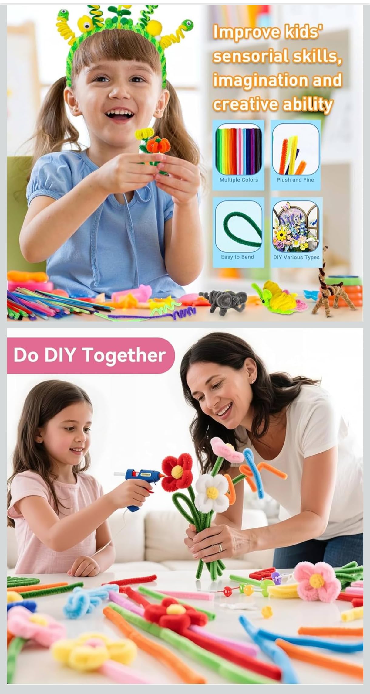 Multicolour Pipe Cleaners for Arts and Crafts, Flexible Chenille Stems, Assorted Colors 3
