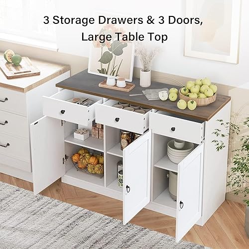 Miniatura 7 de 4 EVER WINNER Gabinete de barra de café con almacenamiento, gabinete de buffet de mediados de siglo con 3 cajones de almacenamiento y patas de