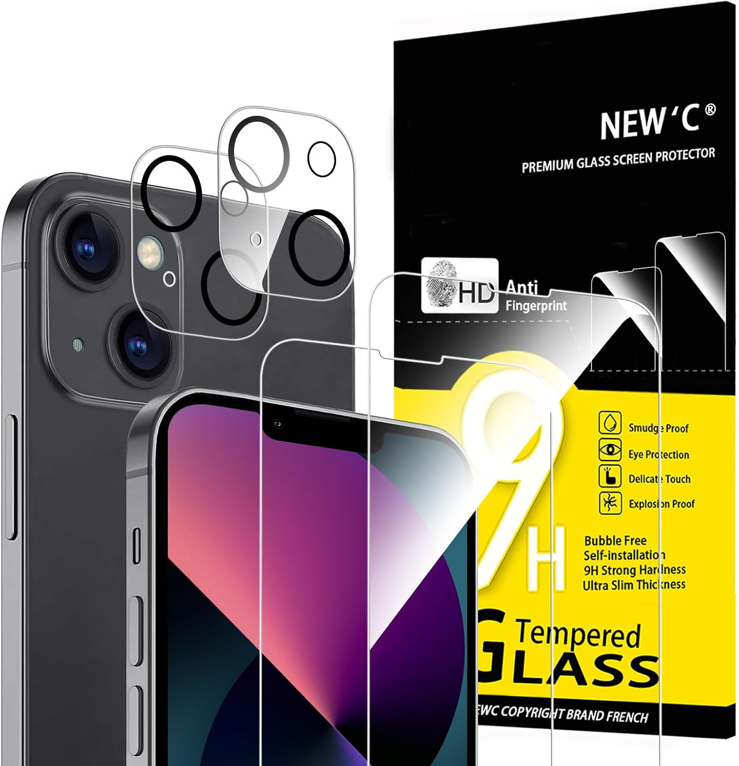 NEW'C Pellicola Vetro per iPhone 13 Mini + Protezione Fotocamera