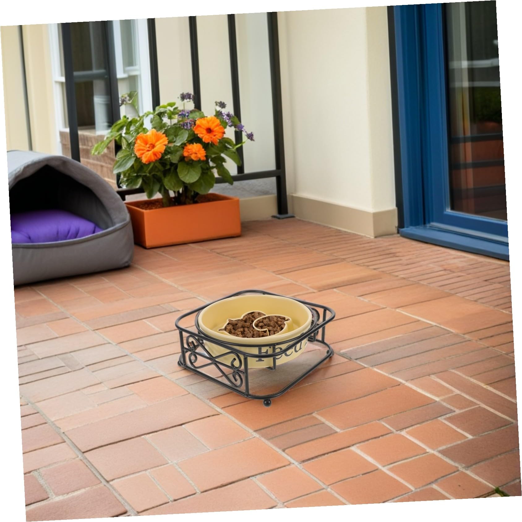 Keramik Haustier Slow Feed Bowl für Hunde und Katzen, Anti Bloat | Modernes, Elegantes Design, Eisen Ständer Inklusive, für Tägliche Fütterung in Haushalten mit Mehreren Tieren