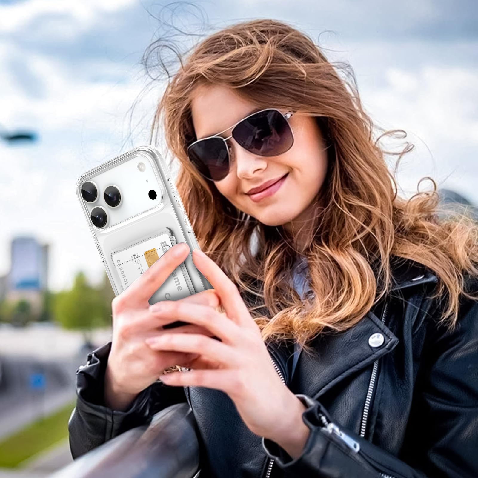 Gukalong Schutzhülle für iPhone 17 Pro Max, 17 cm (6,9 Zoll), hartes Polycarbonat, strapazierfähig, stoßfest, kratzfest, mit Kreditkartenhalter, Ausweisfach, Anti-Vergilbung, transparente Schutzhülle