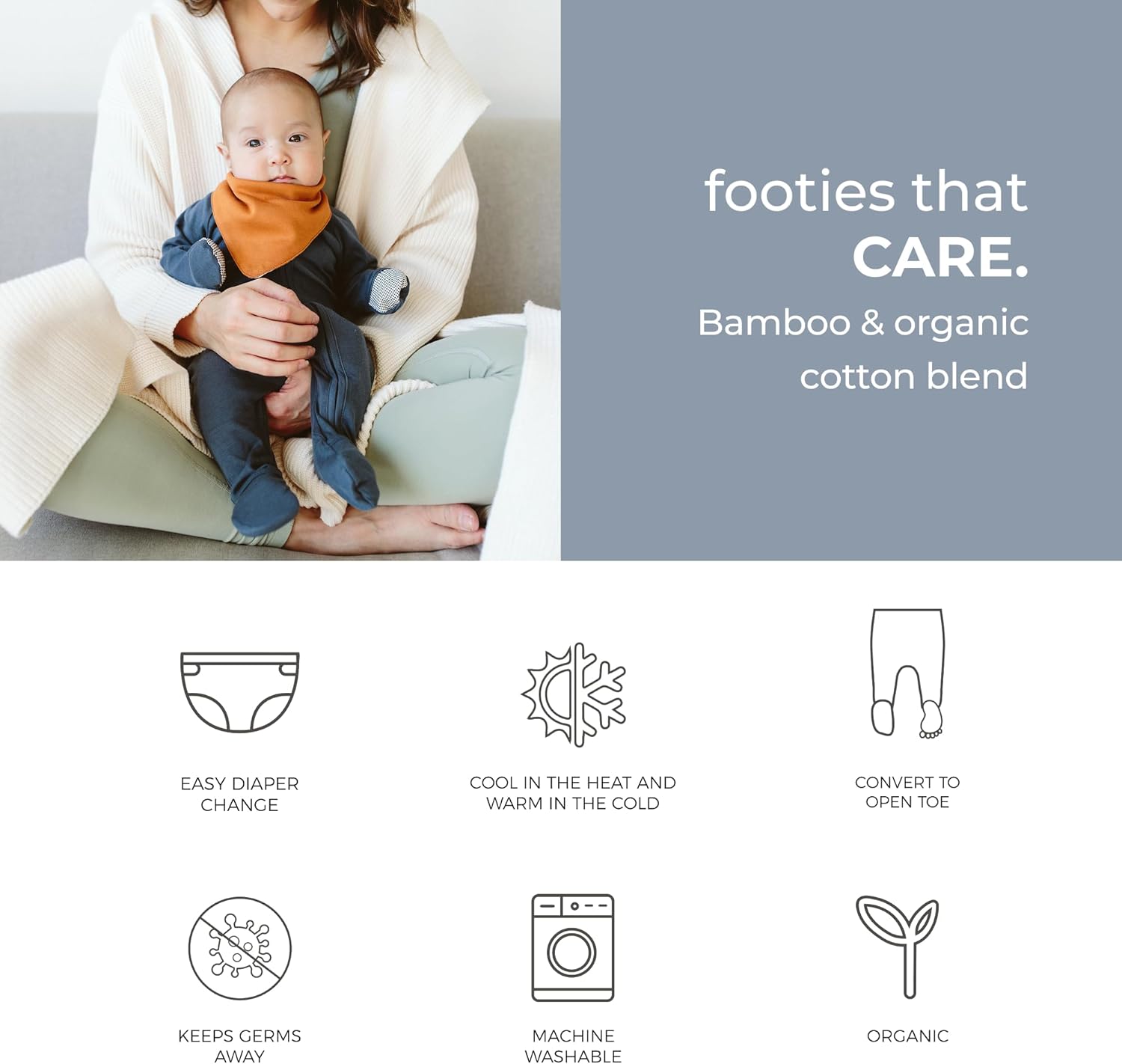 Viscose Bamboo + Organic Cotton Footie - Image 6