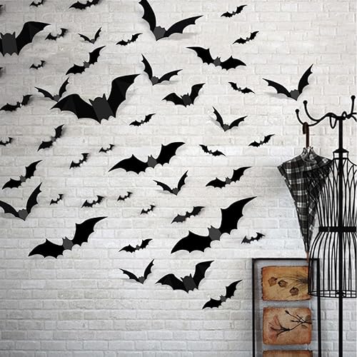 Miniatura 6 de 100 piezas de murciélagos para decoración de Halloween, murciélagos 3D, decoración de pared de PVC, calcomanías para Halloween, hogar, baño,
