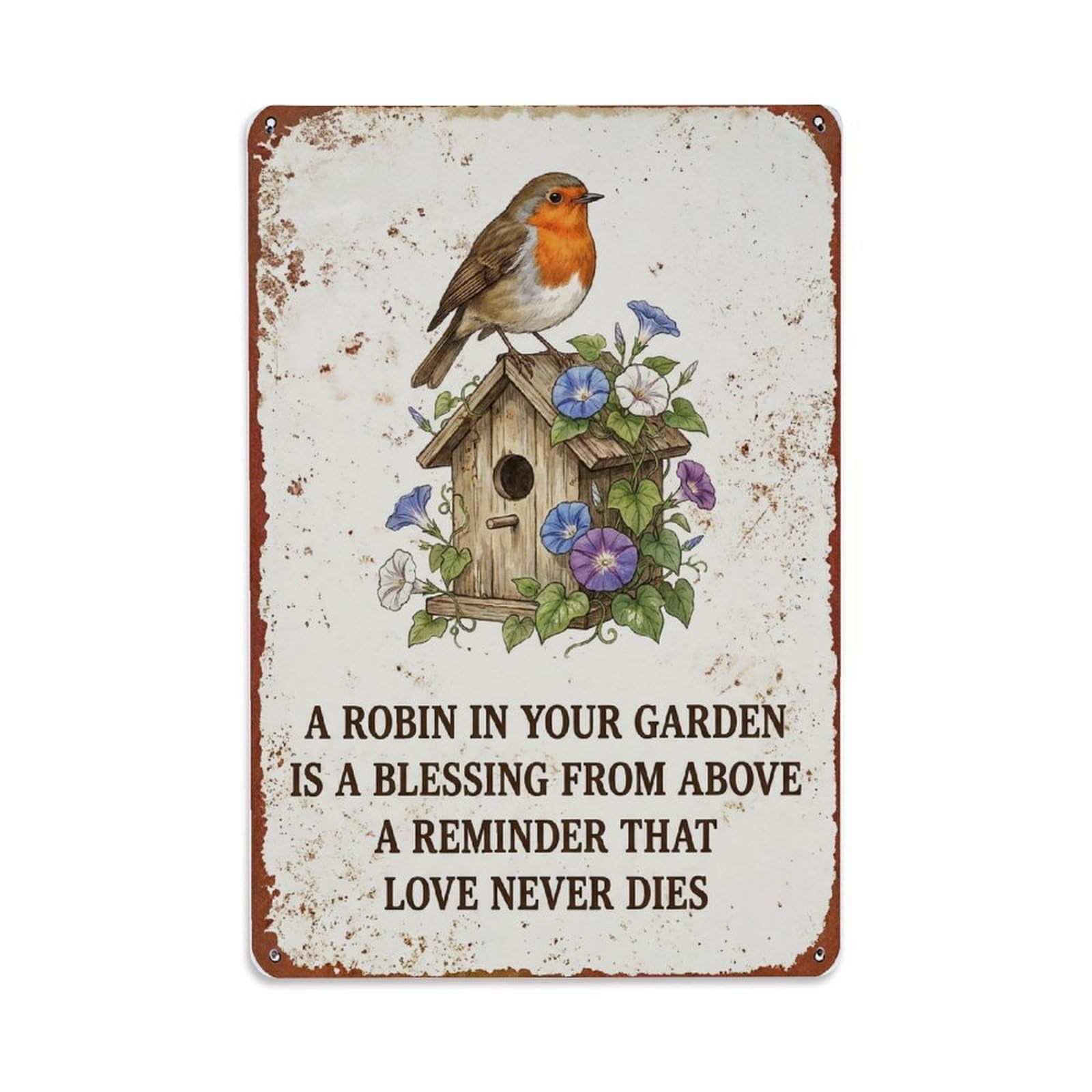Robin Bird Garden Quote Blessing Metal Tin Sign Plaque Wall Decor for Cafe, Club Bar, Office, Home Garden Metal Poster 8x12Inch