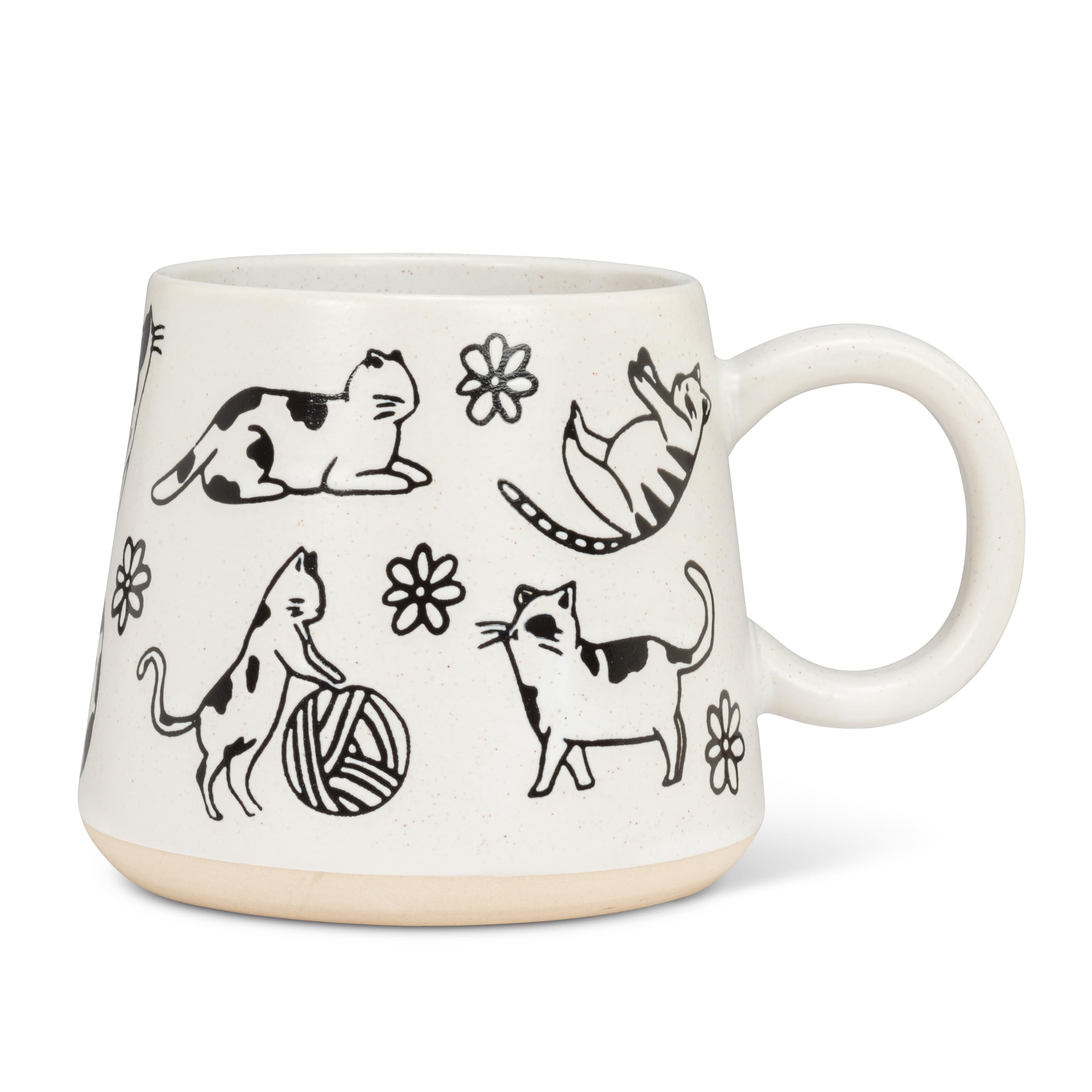 Abbott Collection Cat Drawing Cat Cartoon Oversized Mug, Stoneware Coffee Mug, Ivory/Black, 4" Tall