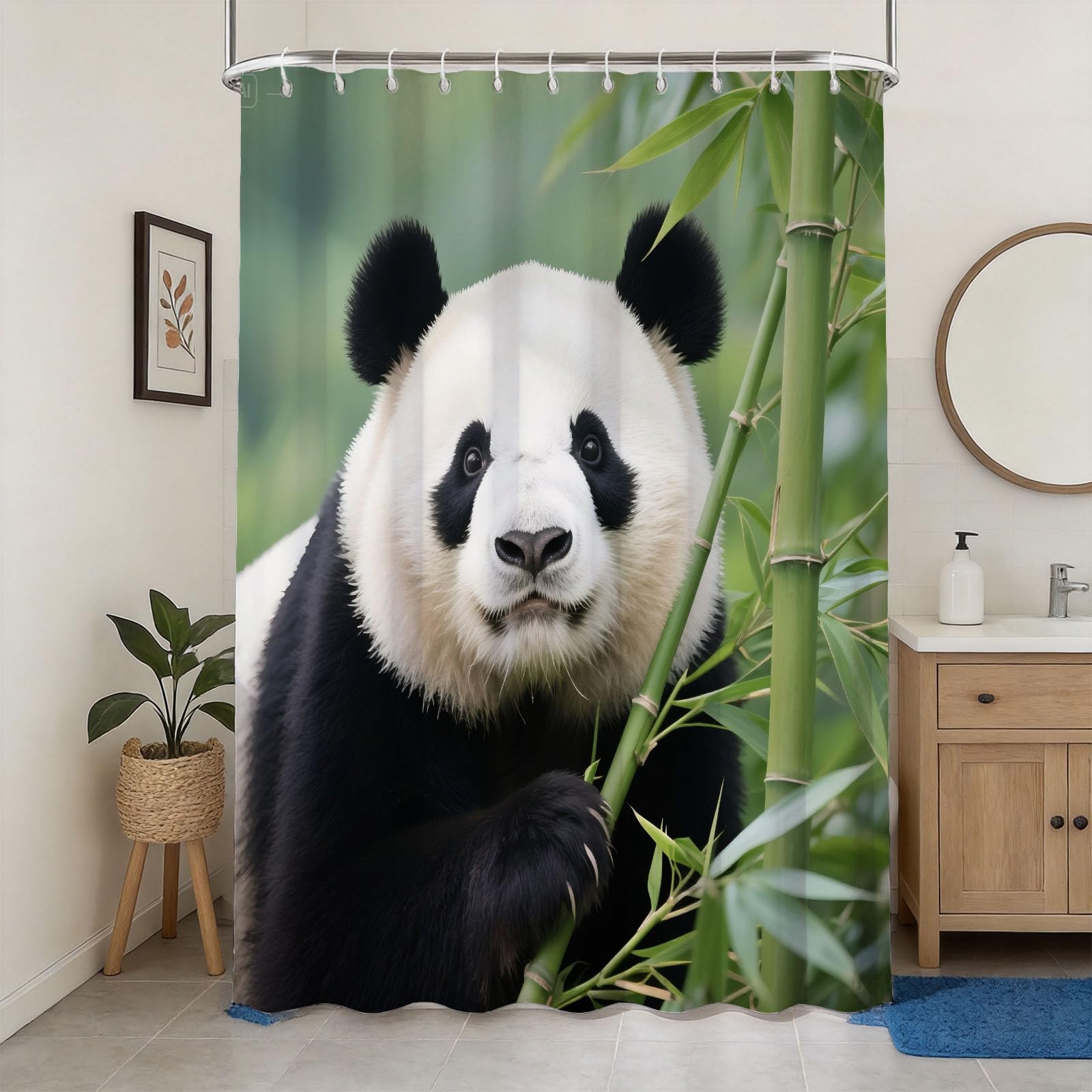 Hongduo 3D Panda Bear Shower Curtain for Stalls Bathtubs Natural Bathroom Decor Shower Curtain Set Polyester Fabric Waterproof 180x180cm/71X71 Inch with Hooks