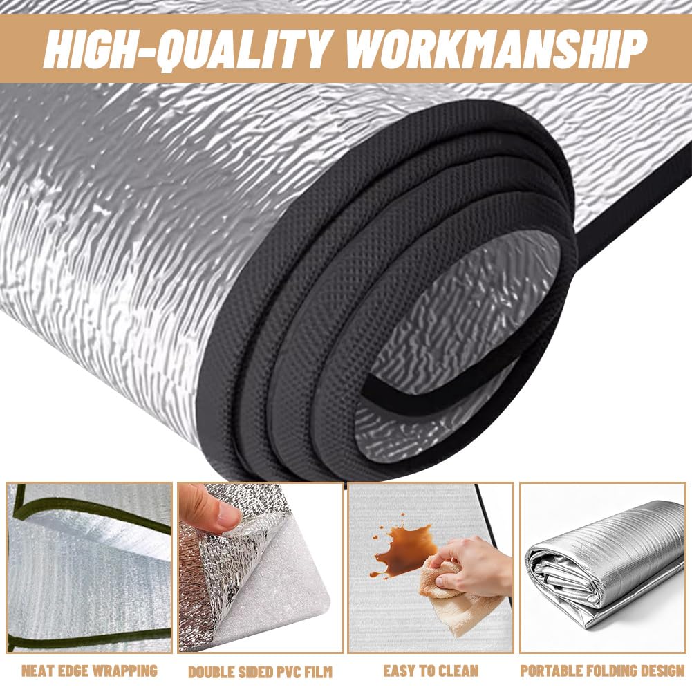 Podkładka pod namiot, mata izolacyjna na podłogę, mata termiczna do kampera, 200 x 200 cm – składana, aluminiowa mata izolacyjna z EPE i folią aluminiową, wodoszczelny koc izolacyjny na kemping