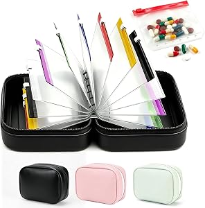 Waterproof Pill Pouch Set, Weekly Travel Medicine Organizer Binder with 14 Color-Coded Zipper Bags, Reusable Pill Storage Case Holder for Vitamins, Fish Oils & Supplements (Black)