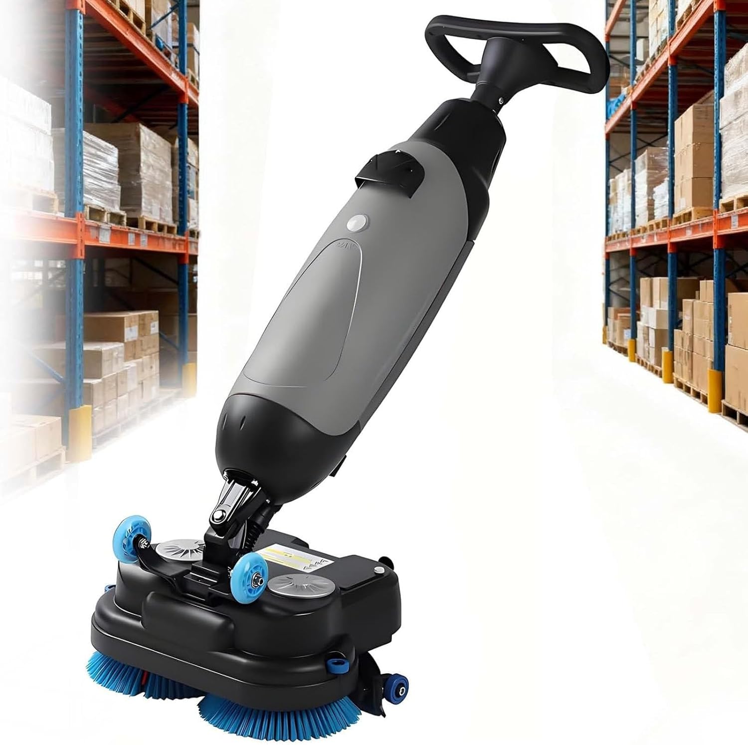 Commercial Floor Scrubber - Multi-Functional Floor Buffer Polisher Machine, Cordless Floor Washer, Hand Push Scrubber Dryer, 13000 Sqft/H, with 430mm Cleaning Width, Rotary Double Brushes Grey