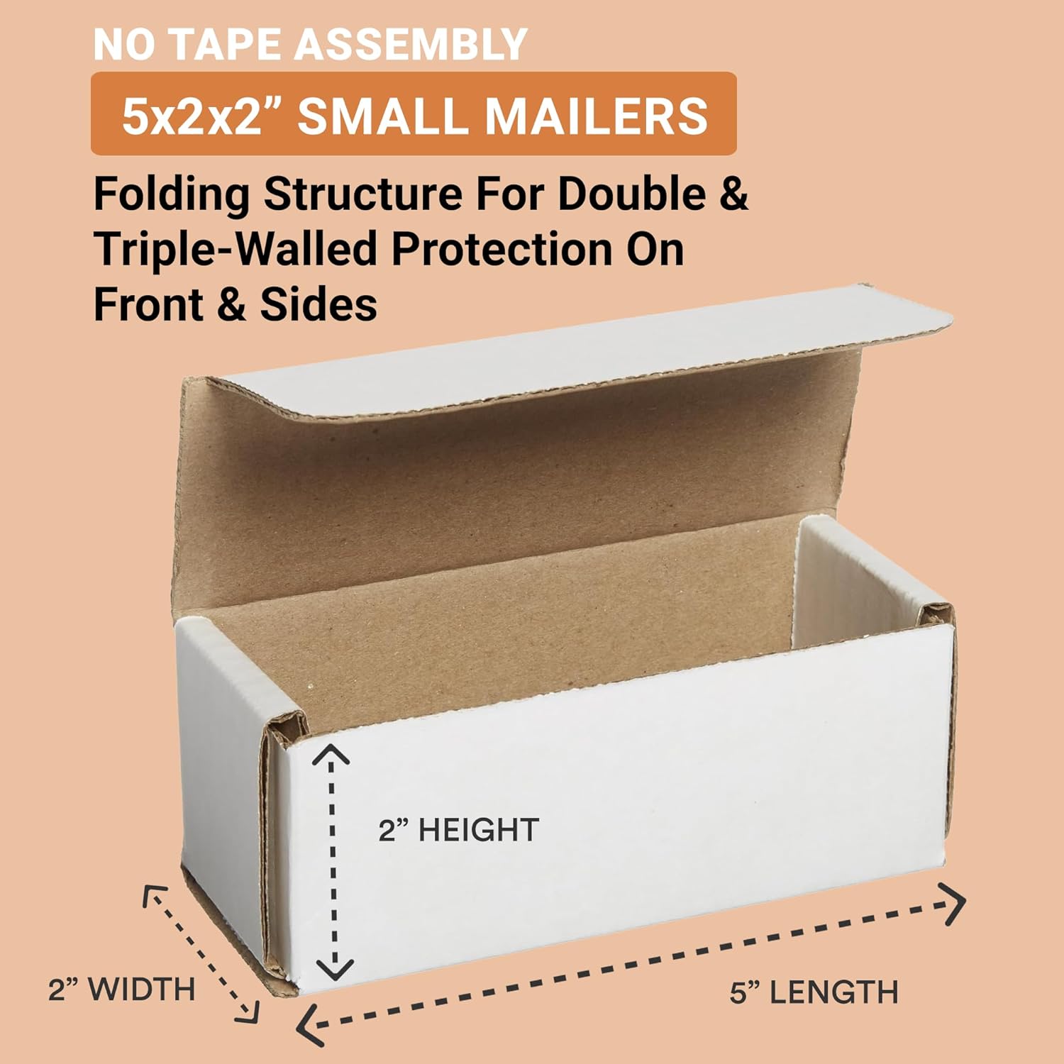 AVIDITI White Corrugated Cardboard Small Mailing Boxes, 5"L x 2"W x 2"H, 50-Pack - White Box Crush-Proof Mailers for Shipping, Packaging, Storage, Gifts or Bulk Business Orders