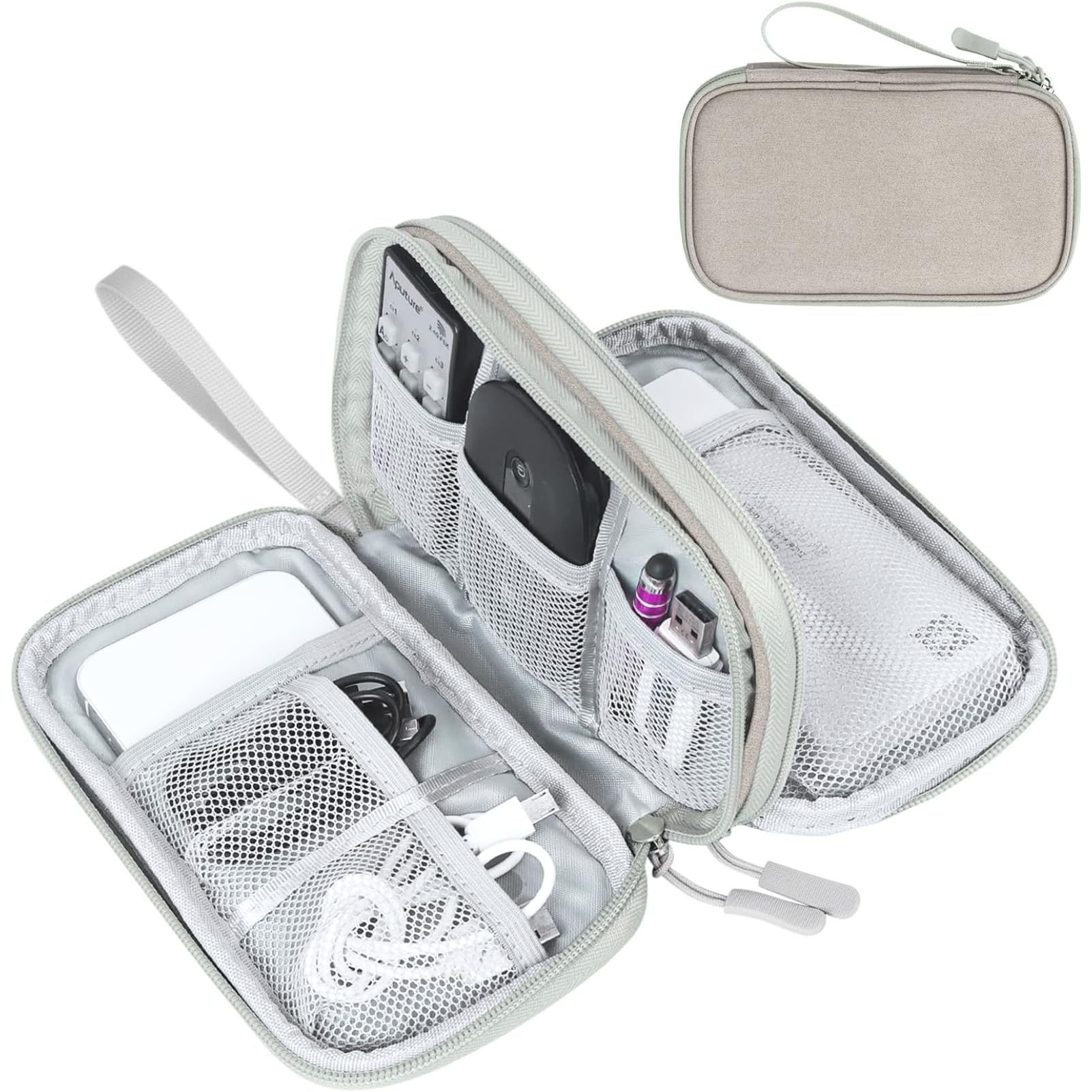 FYY Electronic Organizer, Travel Tech Pouch Bag, Medium, Khaki