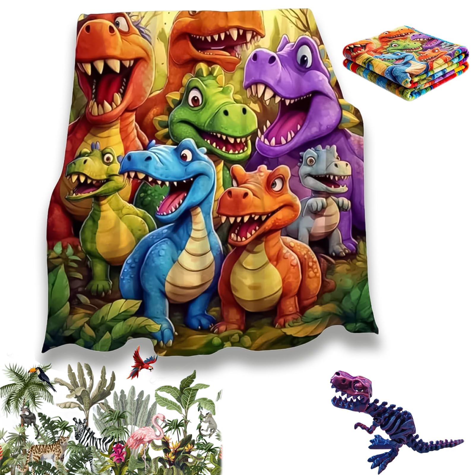 Cute Smiling Dinosaurs HD Digital Print Flannel, Soft Flannel Blanket with Funny Smiling Dinosaurs, for Toddler Adults, Warm Cover for Couch Bed Travel & Nap Decor (59.05 * 39.37in)
