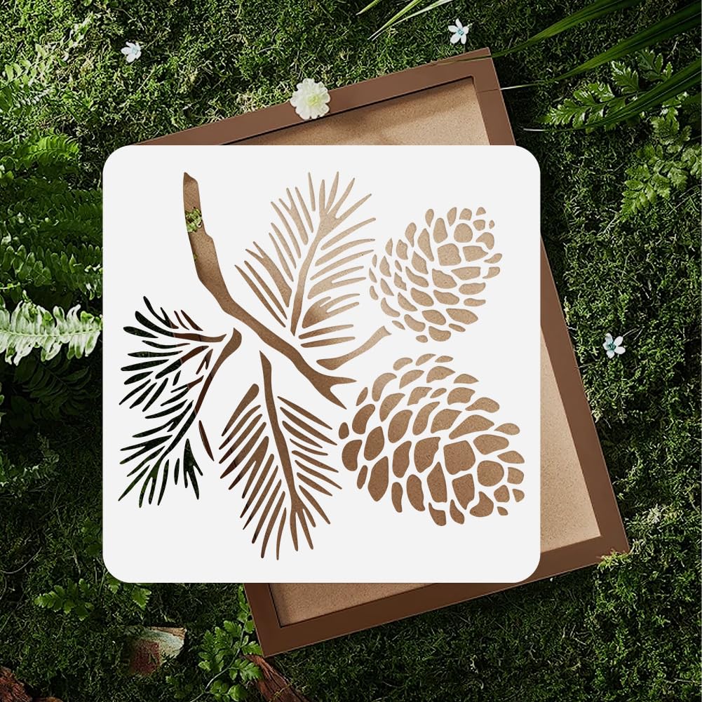 DOODLREAM Pine Cone Stencil for Painting on Wall 30 x 30cm Reusable Plastic Craft Stencils for Painting on Wood Fabric Furniture DIY Home Decor Stencil - Image 4