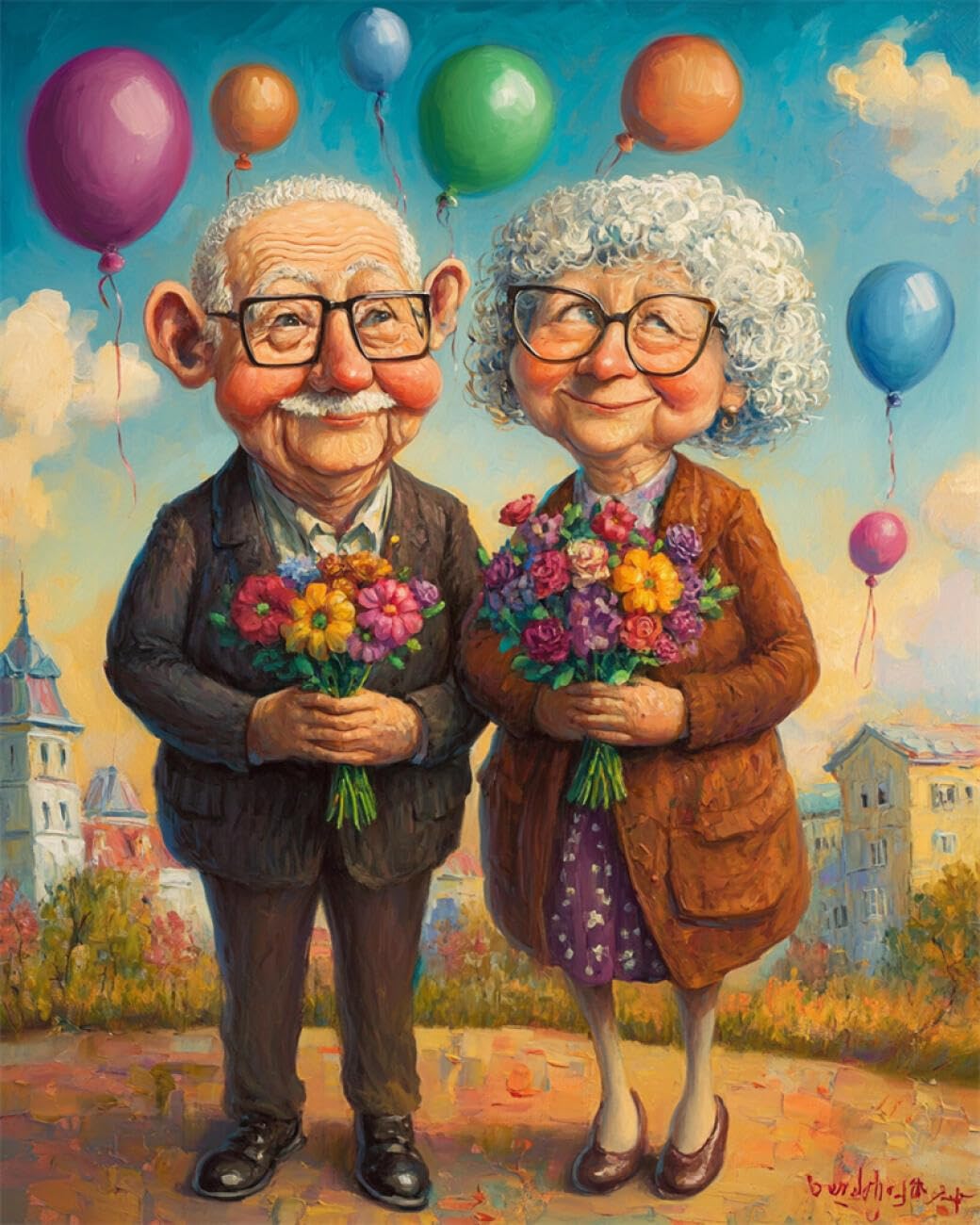 RKFLGEW Diy Perlenstickerei Set Älteres Ehepaar Und Luftballons Kreuzstich-Set Mit Perlen,Gestempeltes Stickset Für Erwachsene,Wandkunst 40x50 cm