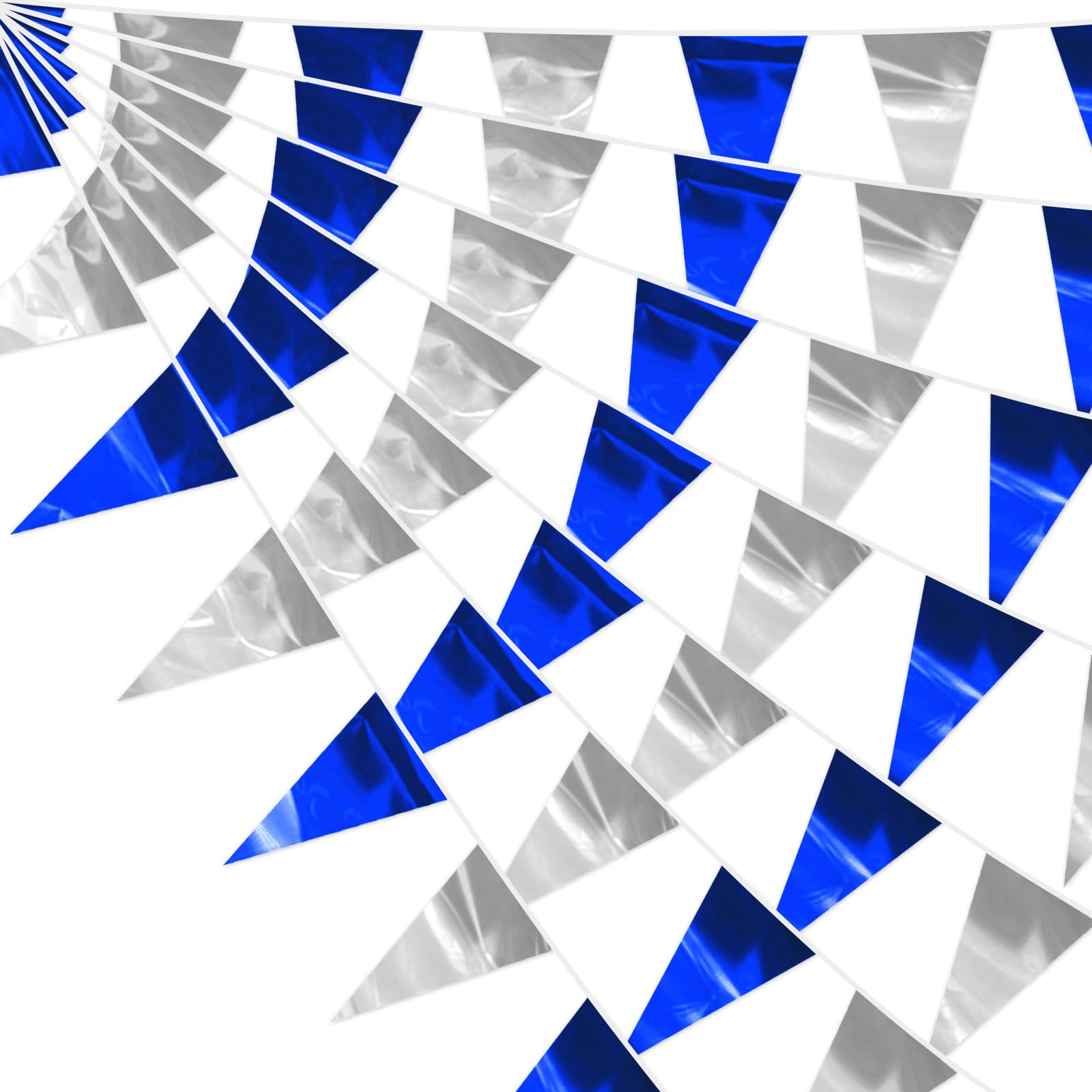 130FT Navy Blue Silver Glitter Triangle Pennant Banner Flag Metallic Bunting Fabric Garland for Christmas Graduation Wedding Bridal Shower Nautical Ahoy Achor Theme Party Decorations Decor