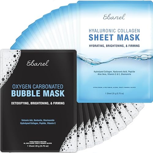 Ebanel Paquete de 15 máscaras faciales de colágeno y 10 máscaras de arcilla de burbujas carbonatadas
