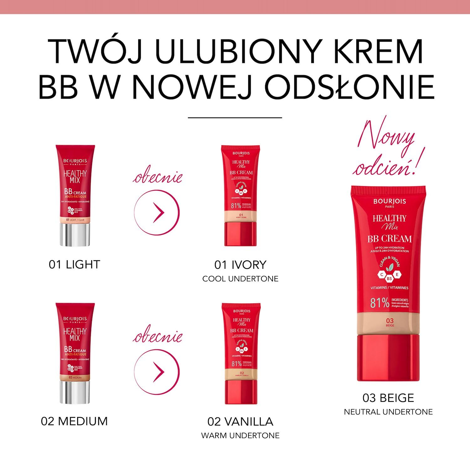 Bourjois Healthy Mix kryjący krem BB z kompleksem witamin C, E i B5 nr 01 Ivory, 30 ml