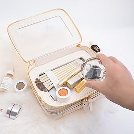 Aveniee Large Clear Makeup Bags, Double Layer Cosmetic Bags with Separate Brush Compartment, Travel Toiletry Bag Cosmetic Train Case, Travel Accessories Organizer for Women(2 Layers, White)