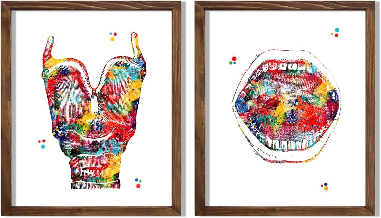 Watercolor Larynx Mouth Vocal Folds Anatomy Illustration Art Print Set for Speech Therapy Clinic Decor, Pathology Lab ENT Office Home Study Audiologist Workspace Wall Art, Med Student SLP Speech Pathologist Voice Therapist Doctor Nure Gifts - 8x10 Unframed Print Set