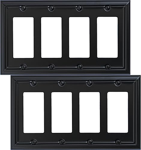 OKAWYC Adler - Cubierta de pared de metal para interruptor de luz cuádruple, paquete de 2 unidades, color negro, 4 bandas, para interruptor de
