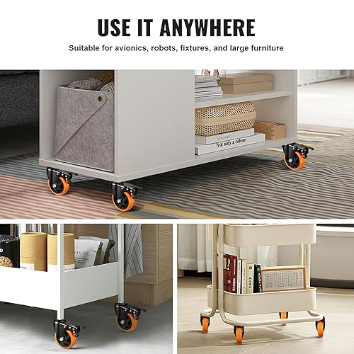 Miniatura 6 de VEVOR Ruedas giratorias, 4 pulgadas, juego de 4, capacidad de 440 libras, ruedas de vástago roscado con freno AB de doble bloqueo de seguridad,