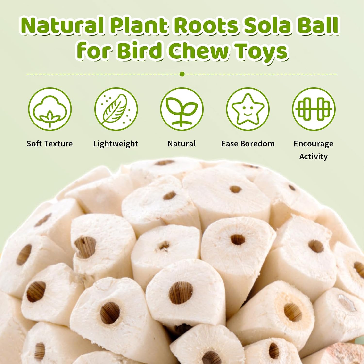 6 Pcs Sola Ball for Bird Parrot Chew Toys, Natural Bird Parrot Shredding & Foraging Toys, 2.36" Soft Chew Balls for Parakeet, Conure, Cockatiel, Quaker, Budgie, Guinea Pig, Hamster, Chinchilla, Rabbit
