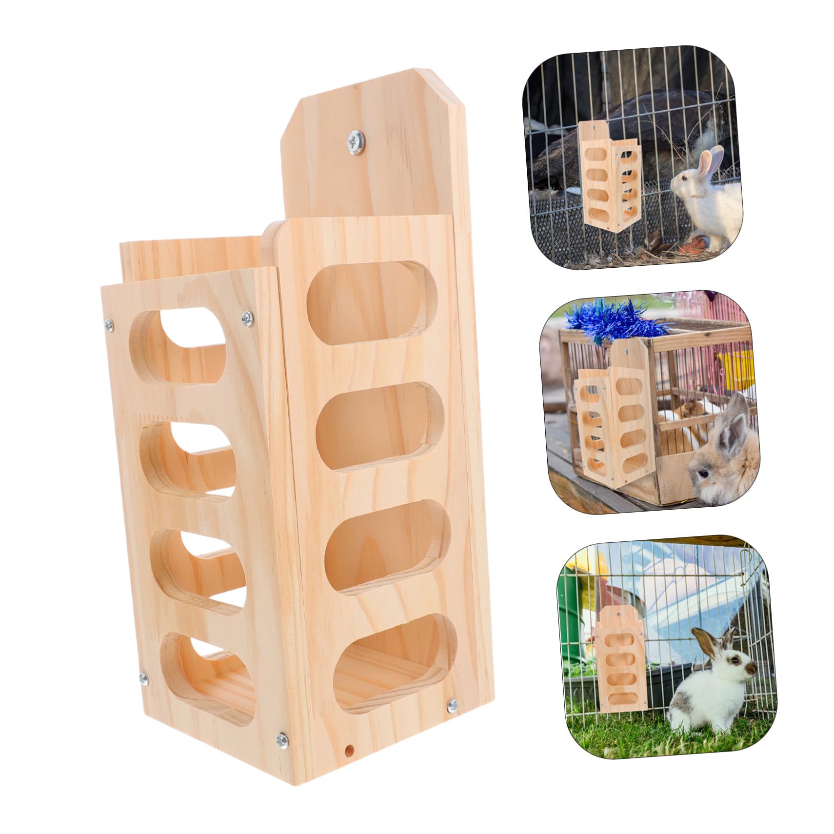 Râtelier à Foin Bois pour Petits Animaux avec Design Ouvert Anti-gaspillage Installation Facile Adapté Aux Lapins et Cochons Distributeur de Foin pour Cage Intérieure