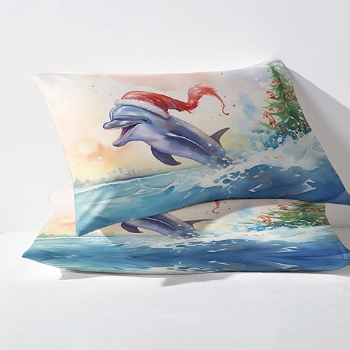 Miniatura 3 de Sábanas Dolphin Split King para cama ajustable, sábanas de Navidad, sábanas estampadas y juego de 5 piezas, microfibra suave con bolsillo profundo,
