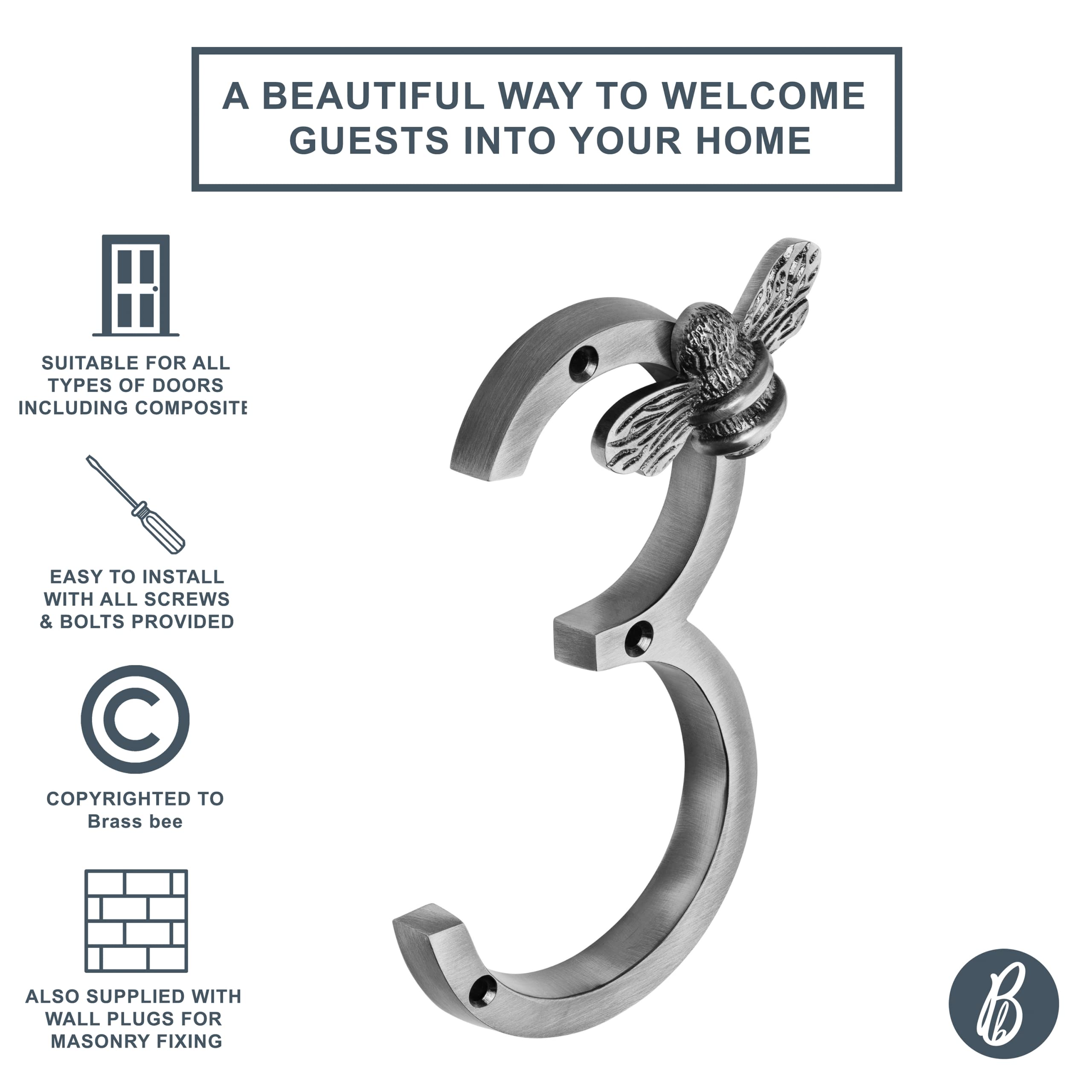 Brass Bee Numéro De Maison Patrimoniale Avec Motif Abeille | Plaques De Numéros De Panneaux De Porte Modernes De 5 Pouces | Numéros D'adresse Du