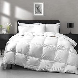 APSMILE Luxury All Season Down Feather Fibers Comforter Queen Size Duvet Insert with 100% Organic Cotton Cover, High Fill Power Medium Warmth (White, 90X90)