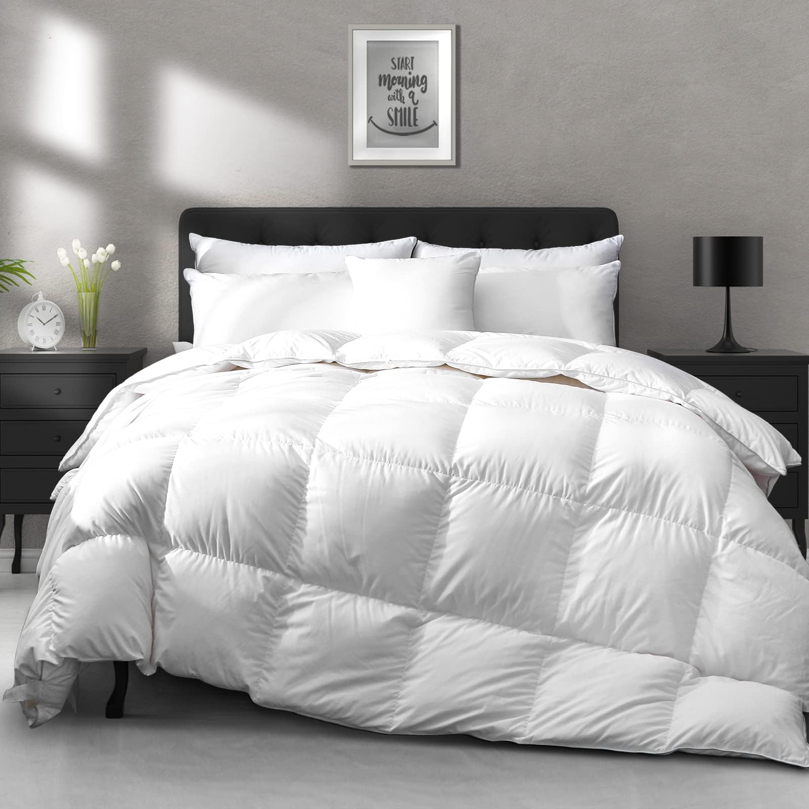 APSMILE Heavyweight Down Feather Fibers Comforter Twin Size - Ultra-Soft Luxury High Fill-Power Hotel-Style Thicker Winter Duvet Insert for Colder Weather/Sleeper (68x90, White)