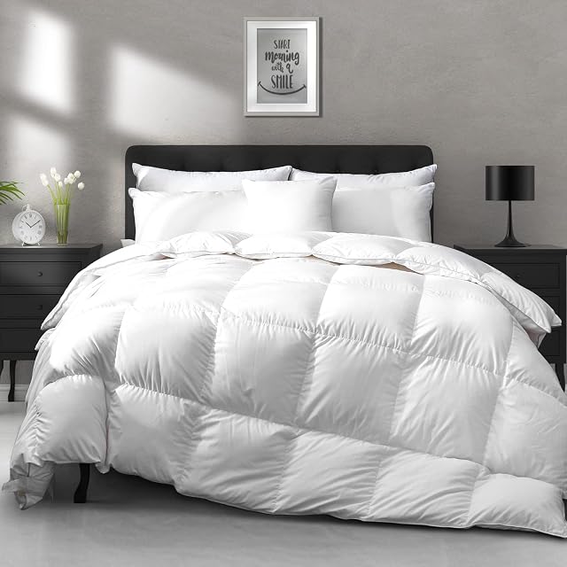 APSMILE Luxury All Season Down Feather Fibers Comforter Queen Size Duvet Insert with 100% Organic Cotton Cover, High Fill Power Medium Warmth (White, 90X90)