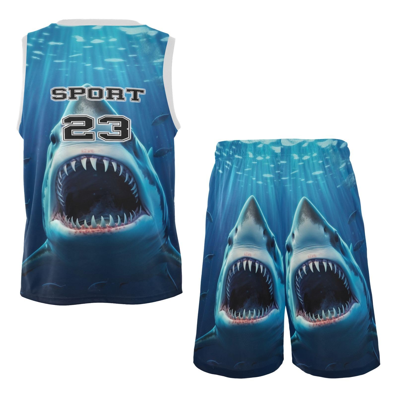FLildon Wild Shark Boys Basketball Jersey Set Tank Top Shorts Tracksuit Sport Training Suit for Kids, XXL
