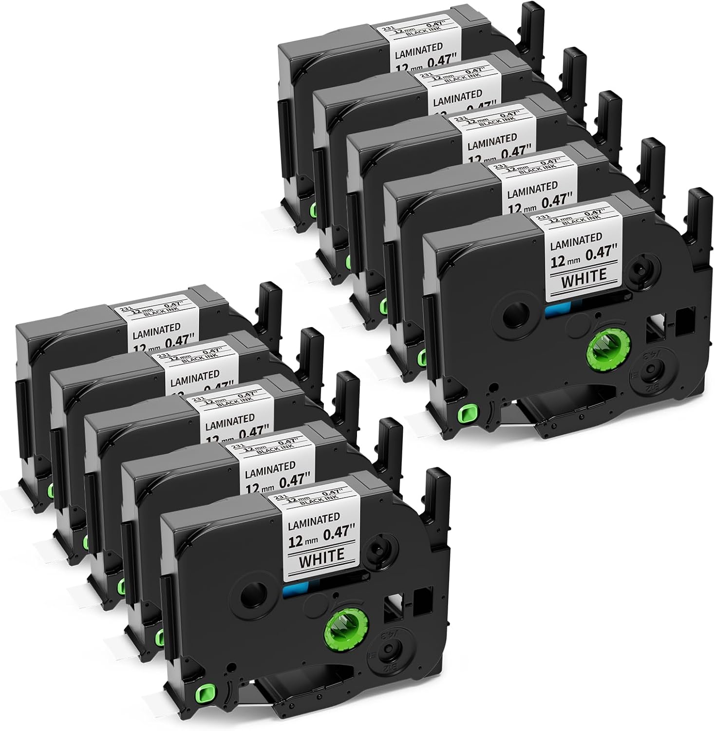 10-Pack TZe-231 TZ-231 Replacement for Brother P Touch Label Maker Tape TZe TZ Tape 12mm 0.47 Laminated White, Compatible with Brother PT-D220 PT-D210 PT-H110 PT-P710BT PT-D610BT Label Makers