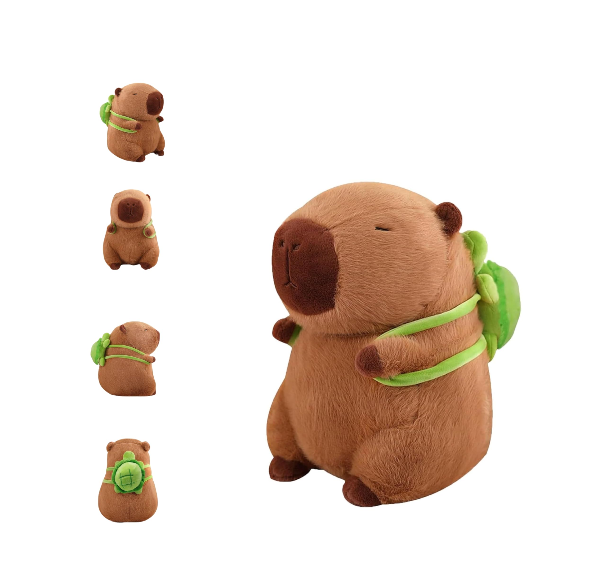 Peluche Capybara, 33CM Capybara Peluche Realista, Capybara Peluche, Simulación Carpincho Juguetes, Animal Capibara con Tortuga, Juguete Suave de Felpa Marrón con Detalles en Verde (Capybara-30CM)