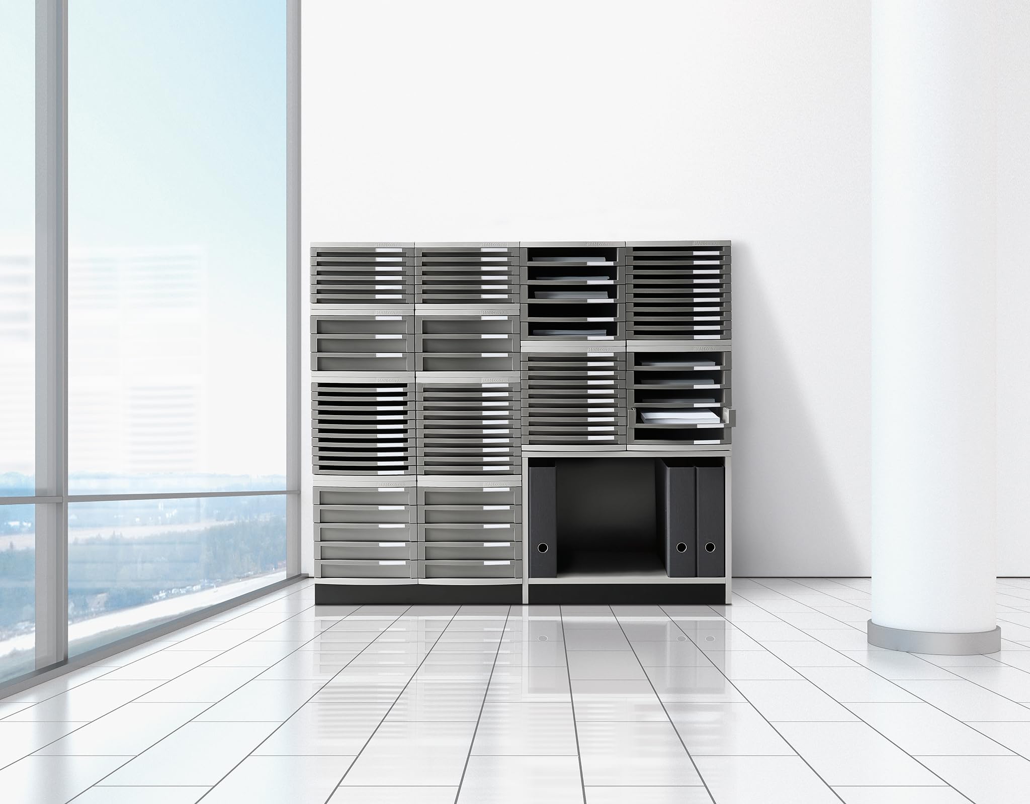 HAN 1510-0-19, CONTUR drawer set. Modern organisational system, expandable, premium quality for a highly professional organisation with 10 open drawers, light-grey-dark-grey