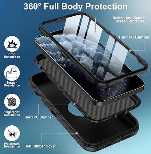 Miniatura 3 de Funda para iPhone 11 Pro Max, con protector de pantalla integrado, protección contra caídas, cuerpo completo, resistente a prueba de golpes, a