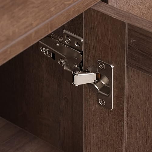 Miniatura 8 de wonline Moderno tocador de baño con lavabo de cerámica, gabinete de almacenamiento marrón con cajones de cierre suave, combo de fregadero de grifo