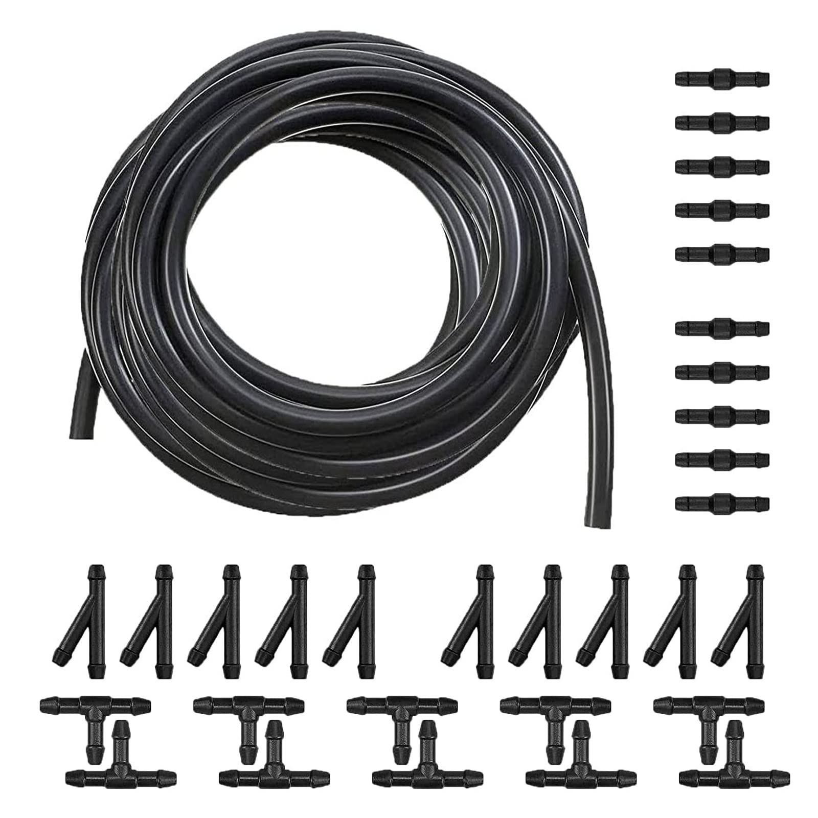 JawmoyWindshield Washer Hose Kit - Includes 4 Meter Washer Fluid Hose & 30 PCS Hose Connectors, Suitable for Most Car Windshield Fluid Tubing (Black)