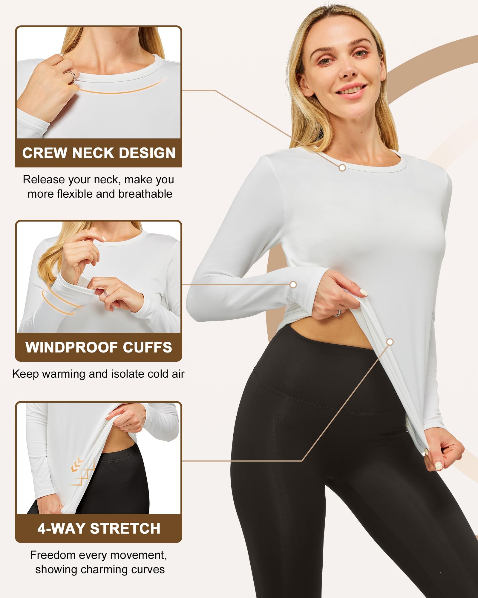 Long Sleeve Thermal Tops for Women Base Layer Ladies Vest Shirts Thermal Underwears Inner Wear Warm Ski Hiking Clothing