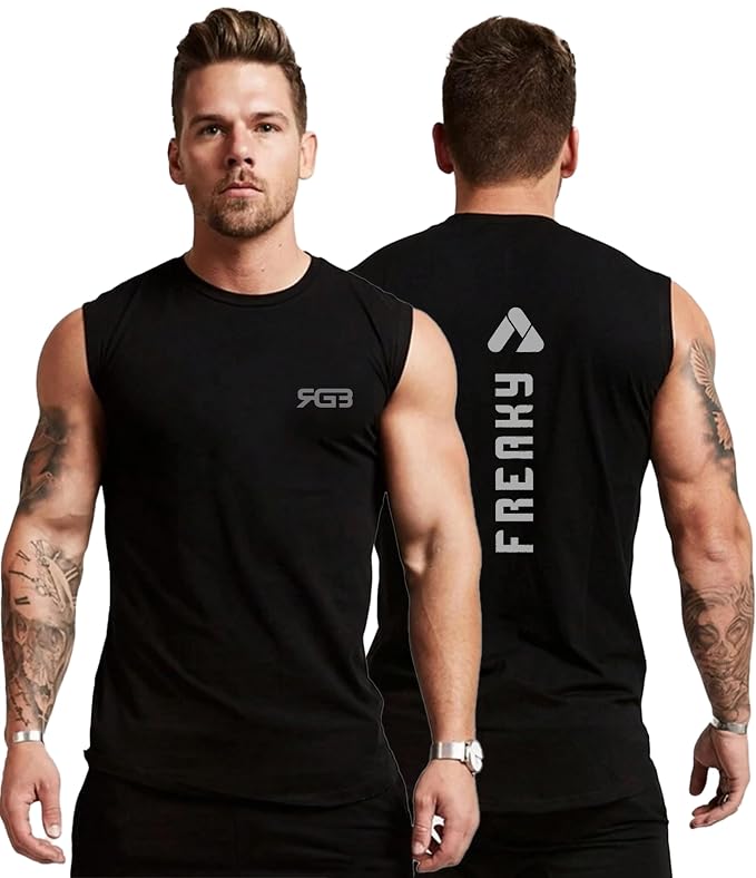 3Colours RGB Men's Active Wear Sleeveless Tank top, Gym Vest, Leisure wear -Streak CCUT