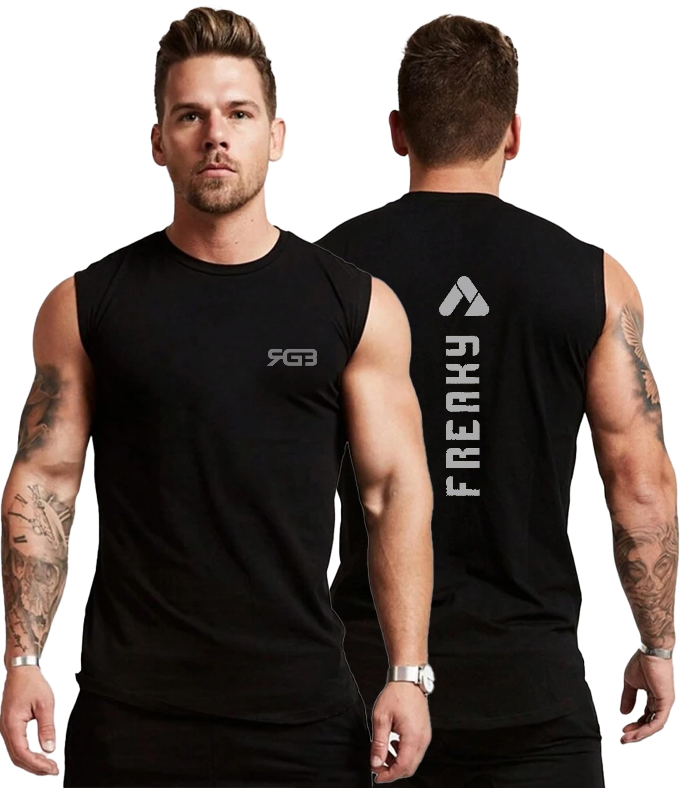 3Colours RGB Men's Active Wear Sleeveless Tank top, Gym Vest, Leisure wear -Streak CCUT