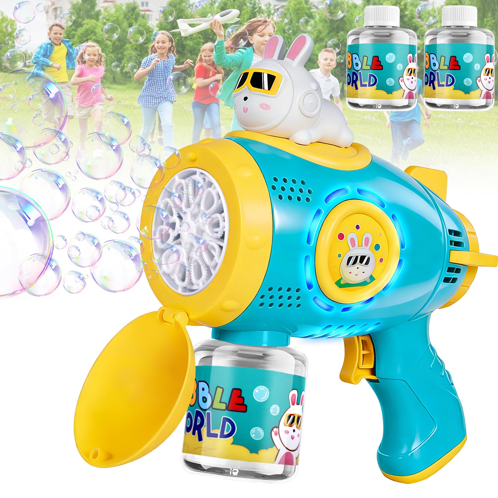 Pistola Bolle di Sapone, Macchina per Bolle Automatica per Bambini, 10000+ Bolle al Minuto, Giocattolo Pistola per Bolle Ricaricabile per Matrimonio, Compleanno, Festa, Pasqua (Bleu)