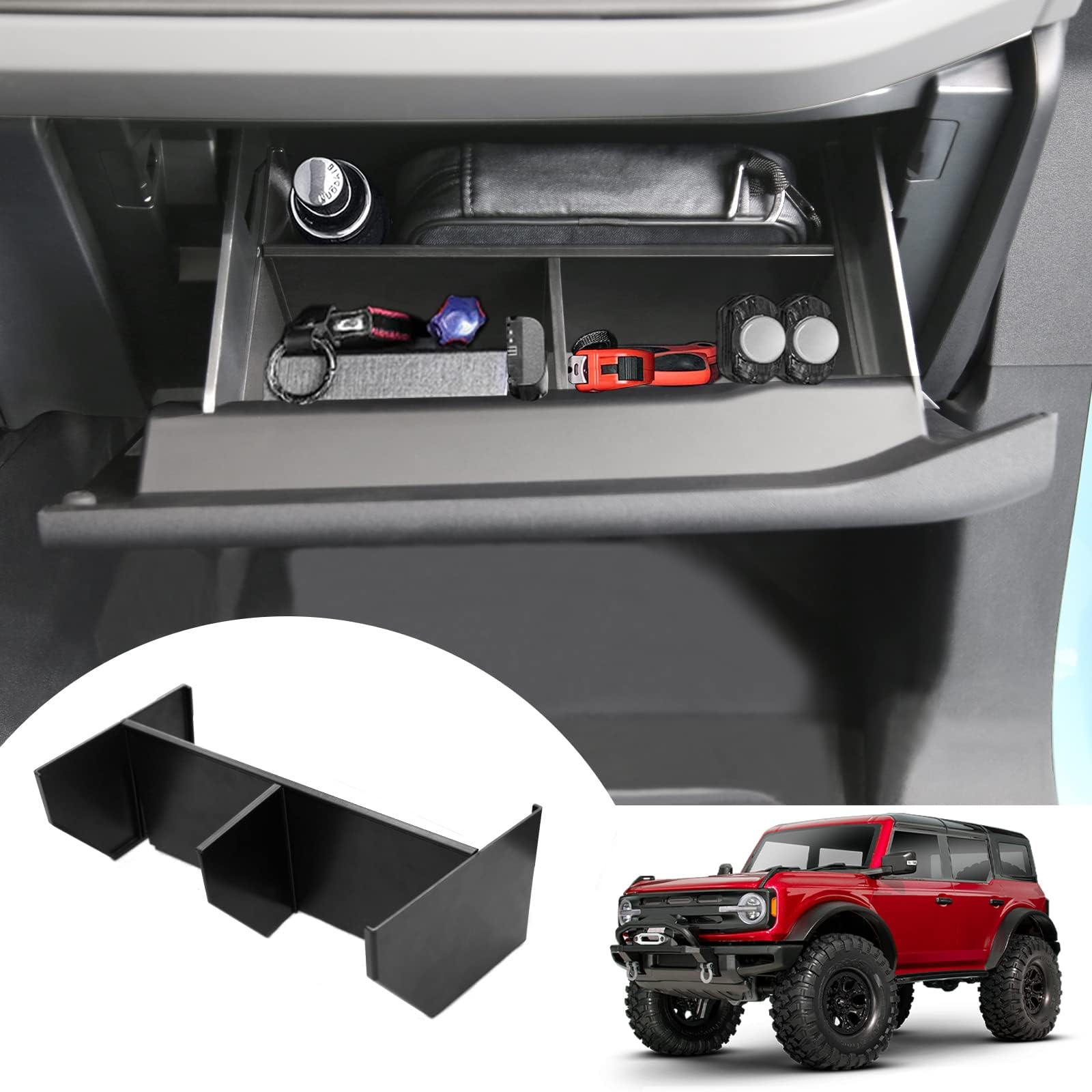 Mabett Glove Box Dividers Organizer for Ford Bronco Accessories 2021 2022 2023 2024 2/4-Door, Use Dividers to Organize Center Console Interior Storage box (Not for Bronco Sport)