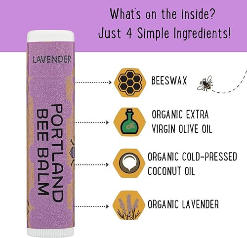 Miniatura 4 de Portland Bee Balm Bálsamo labial a base de cera de abeja natural hecho a mano, lavanda, 9 unidades