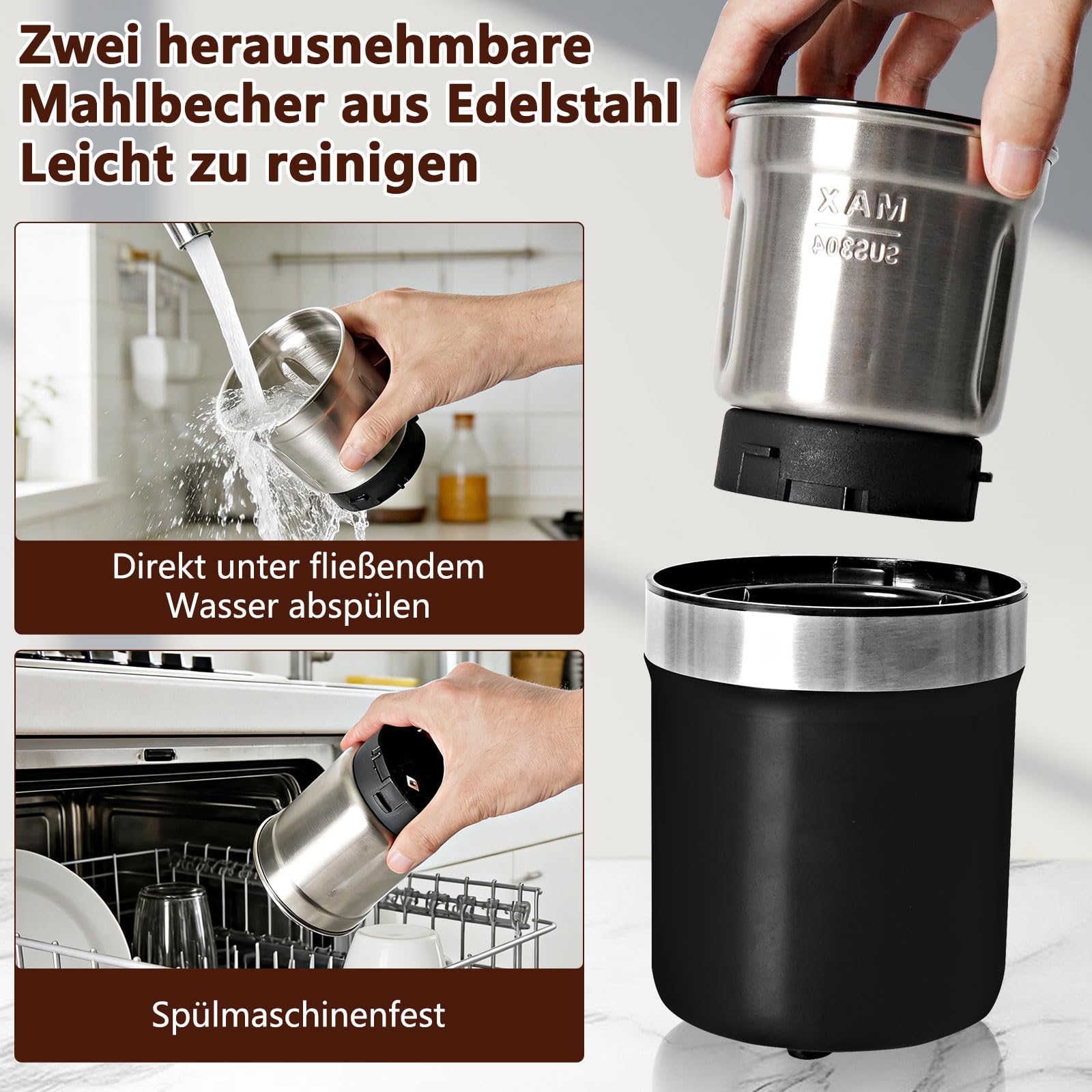 Moulin à Café Électrique Livré avec deux bols amovibles, Broyeur à Graines de Lin, Semences de Café, Noix, Poivre, Machine à café réglable pour Espresso/Gocciolamento/Expédition/Epices de Cuisine